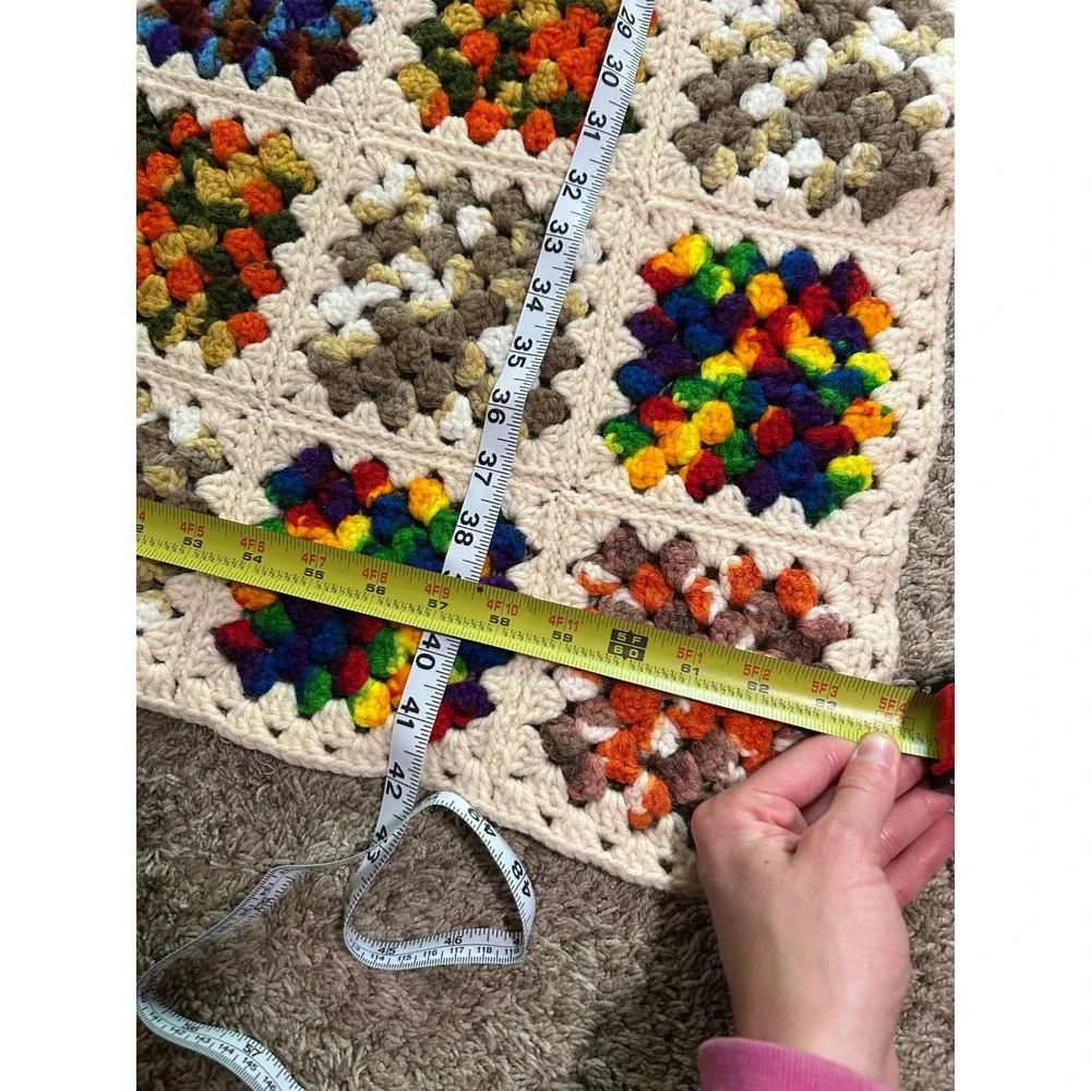 Vintage Handmade Granny Square Crochet Blanket Patchwork Throw Boho Cottagecore